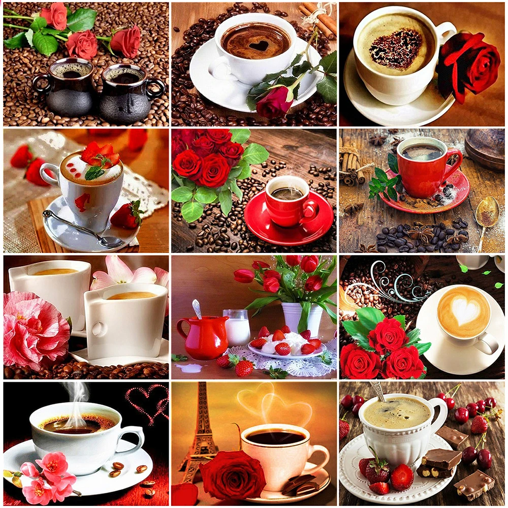 

MomoArt DIY Full Square Diamond Painting Coffee Cross Stitch Kits Diamond Embroidery Landscape Rhinestone Art Home Decorations