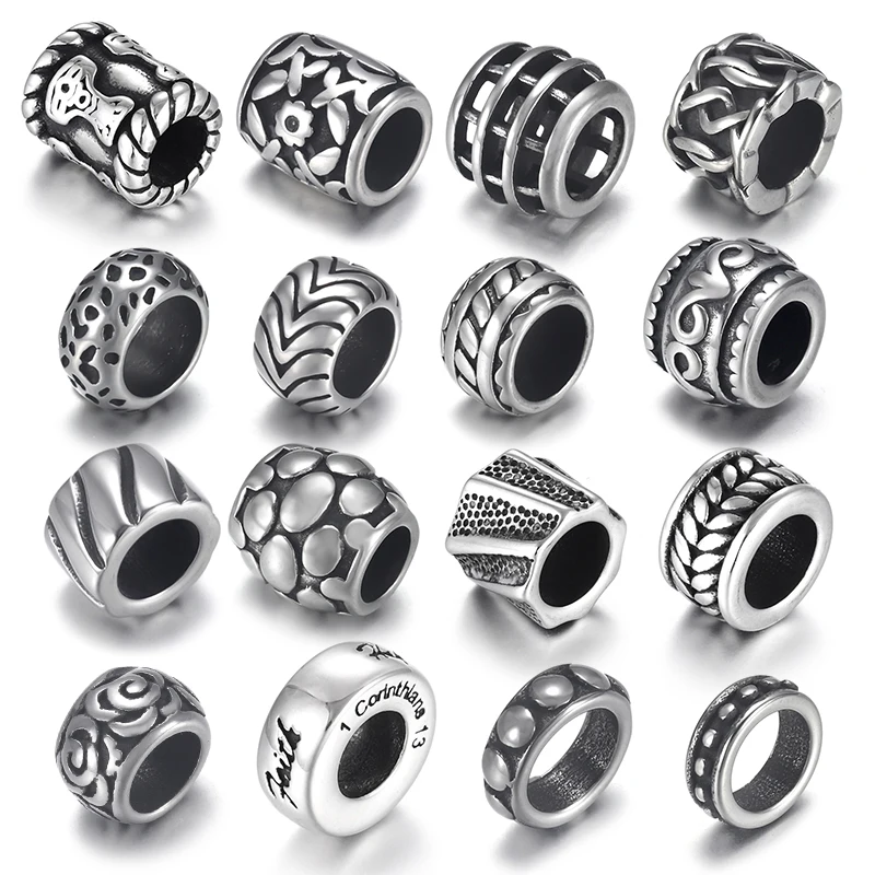 

4pieces Stainless Steel Beads 6mm Hole Paracord Knife Lanyard Slider Bead Spacer Fit Leather Cord Bracelet Making Accessories