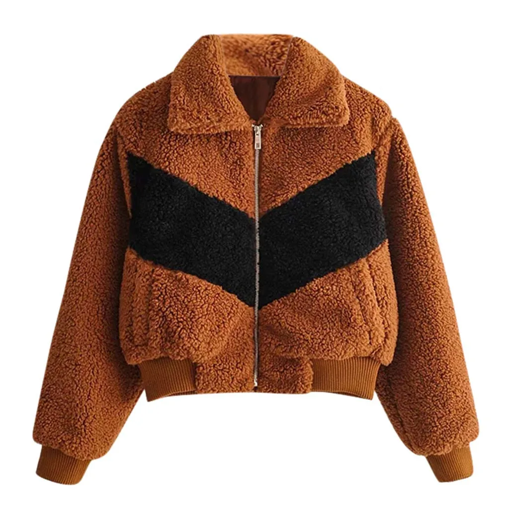 Женская зимняя куртка кардиган на молнии пэчворк флис длинный рукав сохраняющее