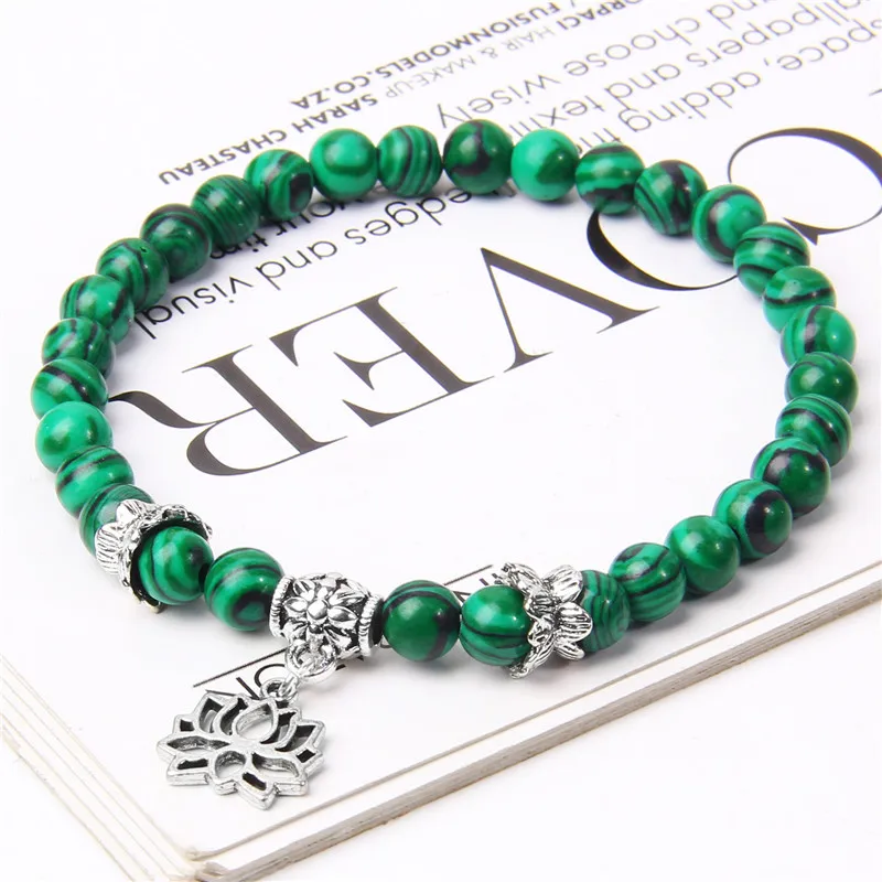 Браслет из малахитного камня 6 мм браслет натурального с сиреневыми бусинами