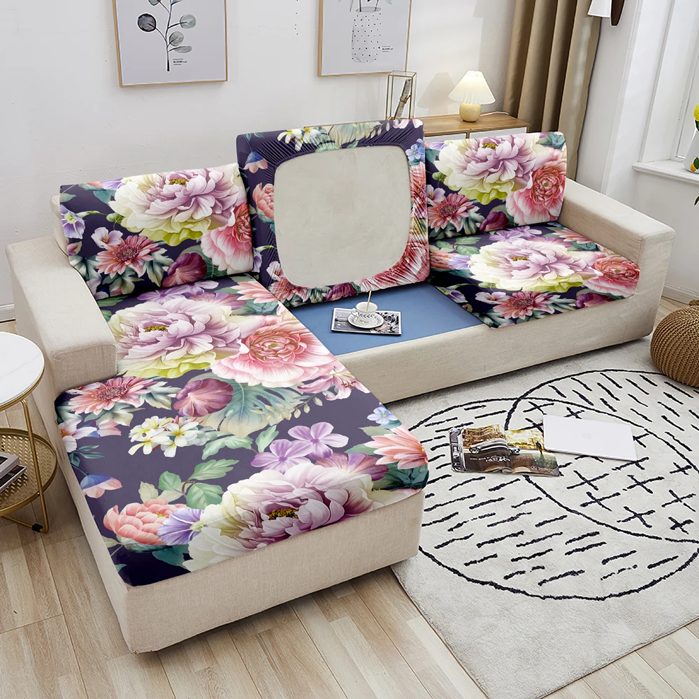 Эластичный чехол для диванной подушки с цветочным принтом, эластичный чехол для угловой диванной подушки для гостиной, чехол для секционно...
