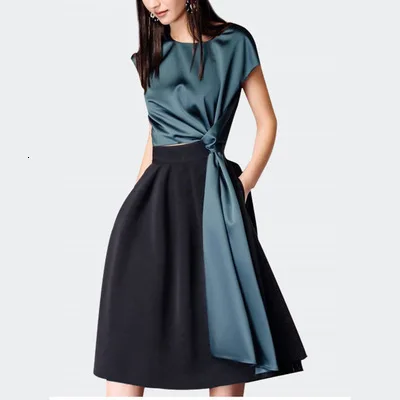 Women Set Elegant Office Ladies Formal Runway Designer High Quality Silk Summer Blouse Top Skirt Plus Size 2 Piece Suits Clothes |