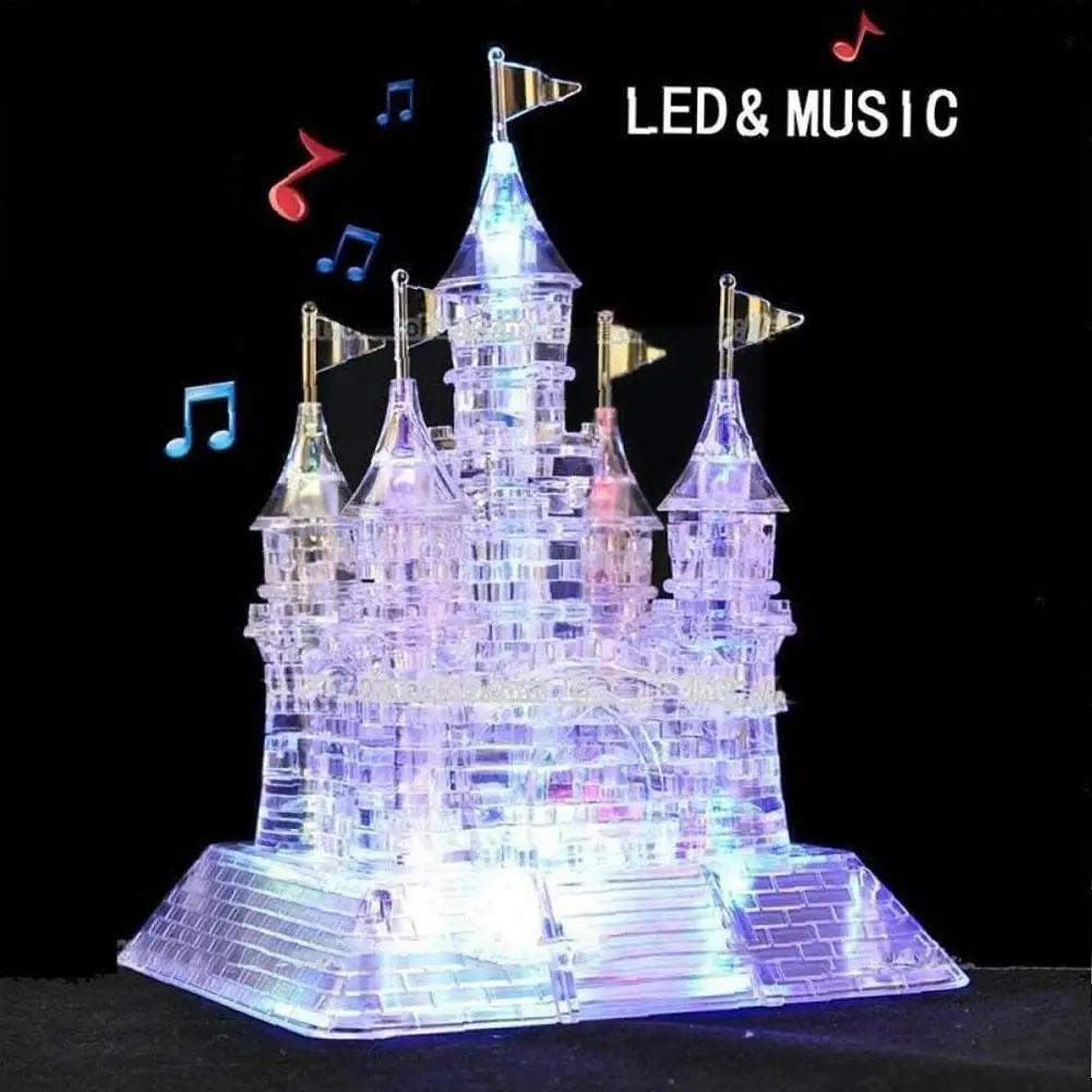 

Crystal Puzzle Diy Beautiful Castle Building 3d Jigsaw Assembled With Light & Intelligence Toy Flashing Musical Kid Gift Pu C2x9