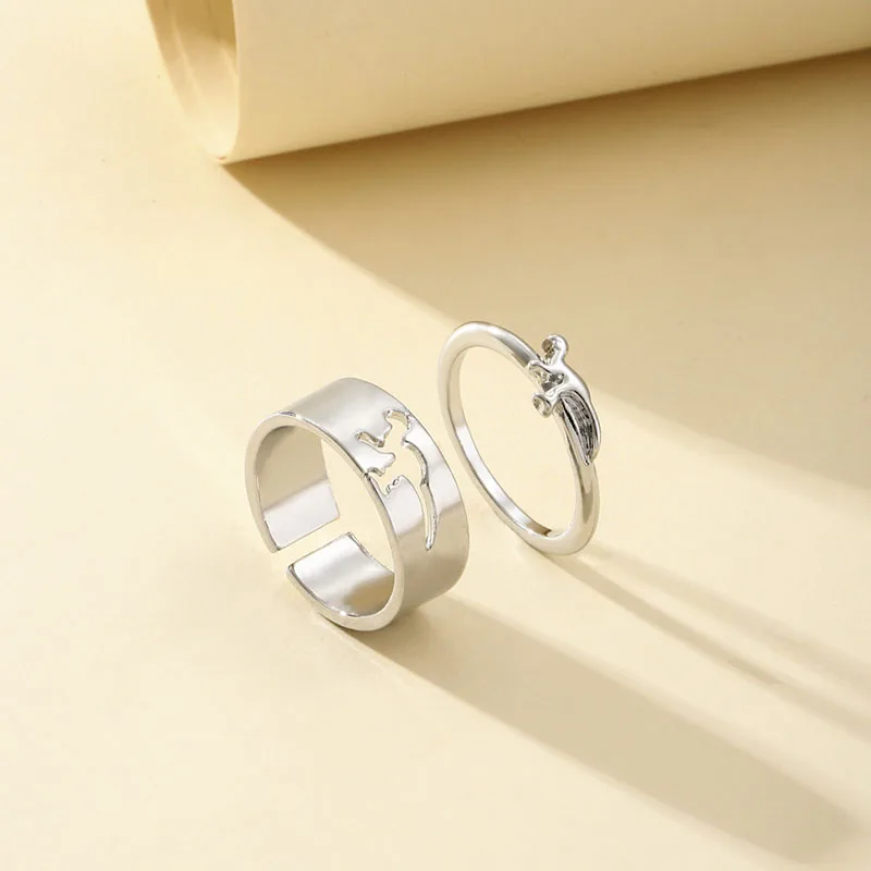 

Alloy Couple Dinosaur Rings 2-piece Ring Set Simple Cute Fashion Jewelry Western Style Fashionable Popular Engagement Gift