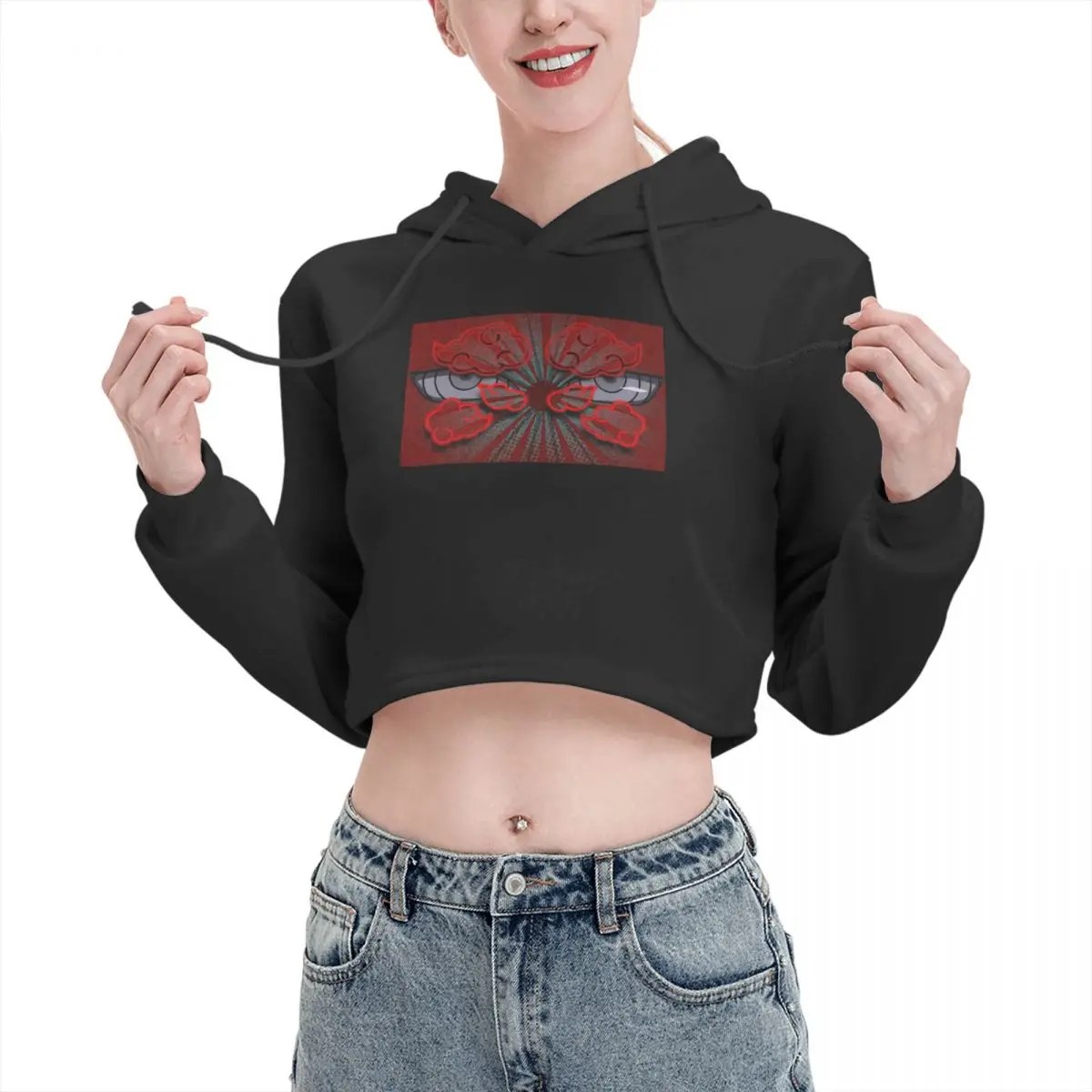 

Open navel Cat Ear Hoodie Sweater Japan Anime Akatsuki With hood Humor Graphic beautiful Print Anime Drawing pullover
