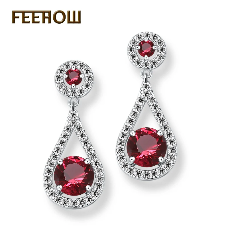 Женские винтажные серьги капли FEEHOW Имитация кристаллов красного цвета ювелирные