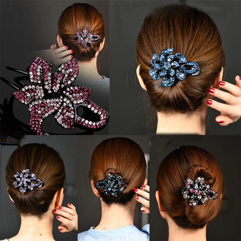 

Rhinestone Flower Duckbill Hair Claws Vintage Hair Clips Hair Accessories For Women Fashion Shinning Hairpin Ponytail Headwear
