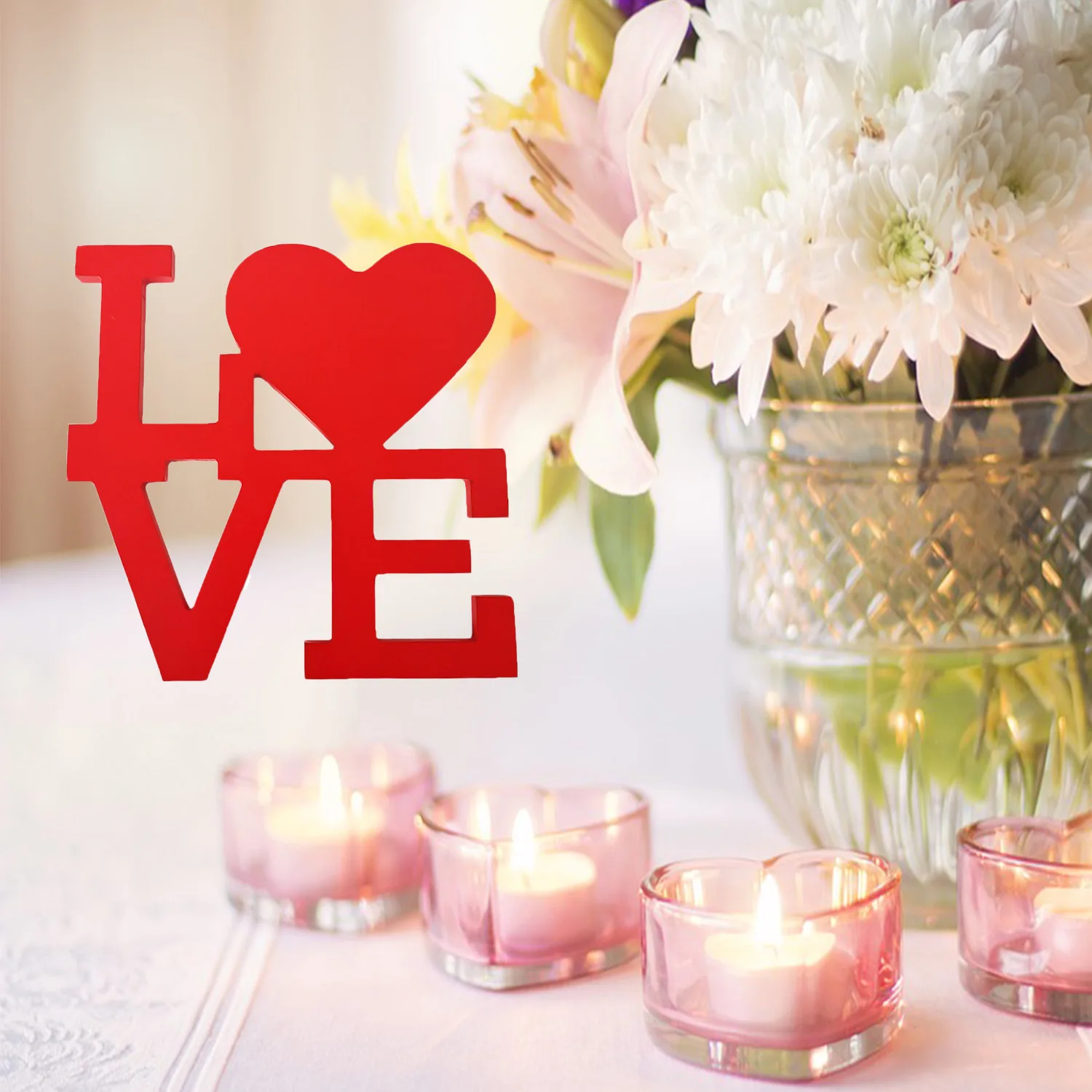 2x красный деревянный блок любовь значок DIY настенный столешница Декор вырез