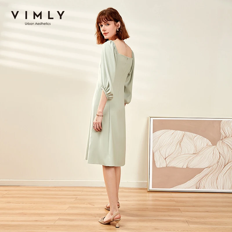 Женское офисное платье Vimly элегантное однотонное до колен с квадратным вырезом и