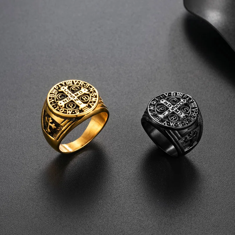 Мужское кольцо CSPB CSSML NDSMD изображение Святого Бенедикта нурсии из нержавеющей