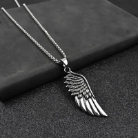 hot fashion feather men pendant necklace punk vintage stainless steel box chain necklace for men jewelry gift
