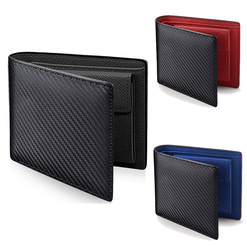 

Men Leather Carbon Fiber Pattern Wallet Casual Two Fold Leather Wallet Women Multi-Card Change Pocket Short Wallet Clip Fshion