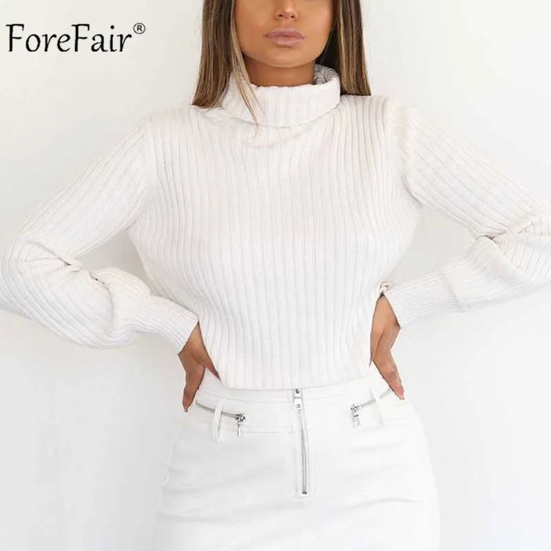 White Sweater Forefair, сексуальный свитер с высоким воротом, женский зимний трикотаж,, длинный рукав, элегантный, тонкий, вязаный, однотонный, желтый, белый, короткий свитер - Цвет: White Sweater