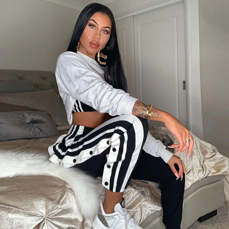 Женские джоггеры QNPQYX спортивные брюки повседневные широкие женские полосатые в