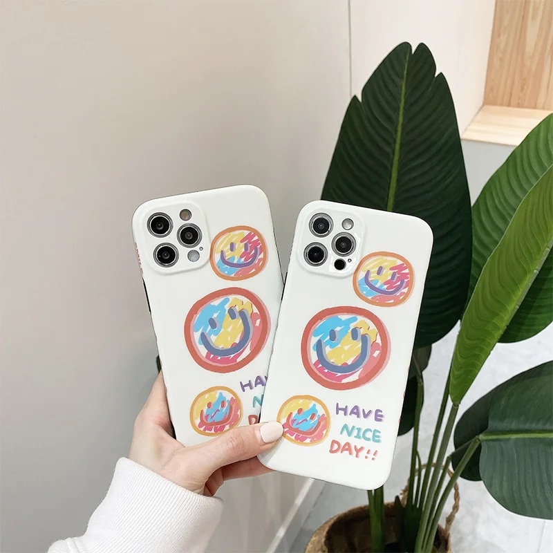 

Cute Cartoon Graffiti Smiley Phone Case For IPhone 11 12 Pro MAX XR XS MAX 7 8 Plus SE2 Silicone Fully Enclosed Phone Back Cover