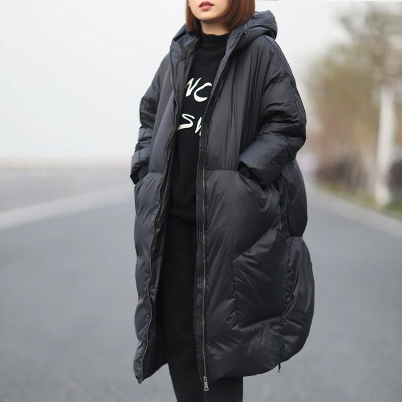 Зимнее женское пуховое пальто большого размера Длинное свободное теплое толстые