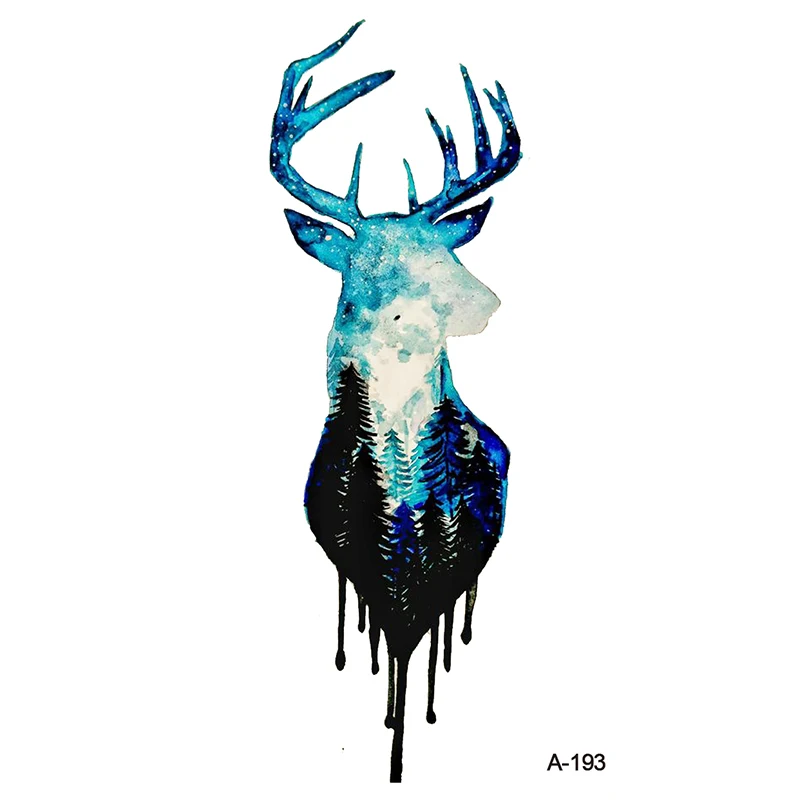 

WYUEN Mysterious Forest Deer Fake Tattoo Sticker Temporary Watercolor Arm Tatoo Women Waterproof Body Art Tattoos A-193
