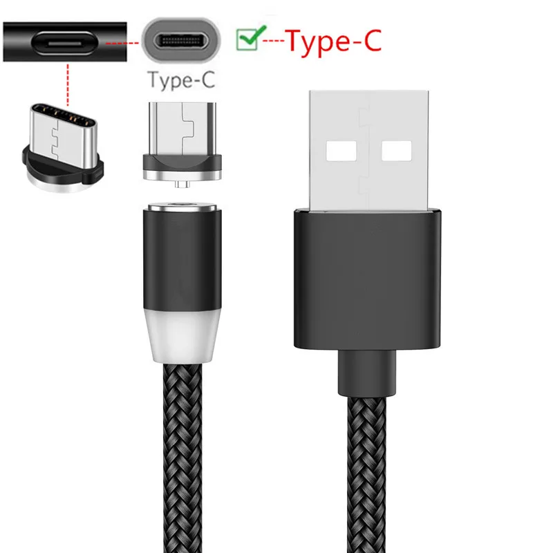 Only Black 1M Cable For Samsung galaxy A50 A20 M40 Xiaomi Mi9 Redmi Note 7 Nokia 8.1 OnePlus 7 Pro Magnetic Type C Cable QC 3.0 USB Fast Car charger - Plug Type: Only Black 1M Cable