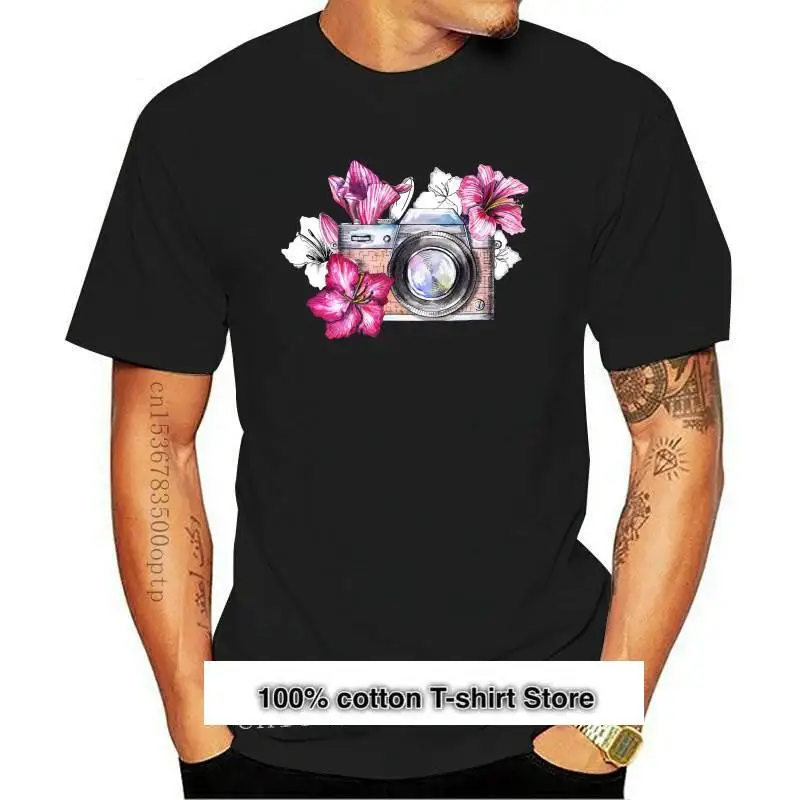 

Camiseta de manga corta con estampado Floral para mujer, blusa con estampado Floral y cámara, playera estampada para mujer 2020
