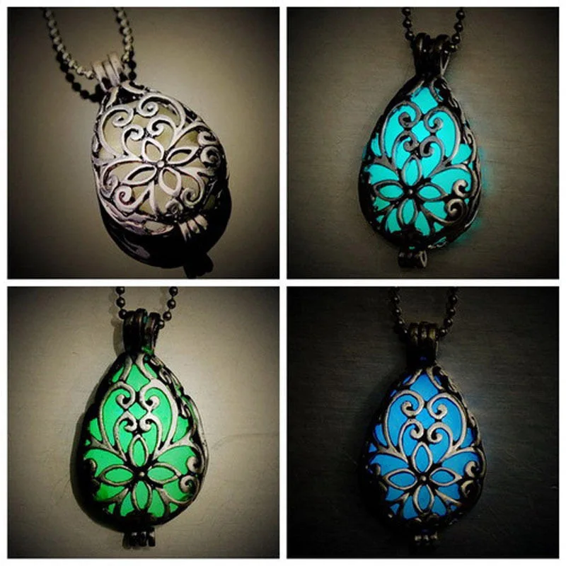 Стимпанк светящийся полый кулон в форме капли воды ожерелье светится темноте