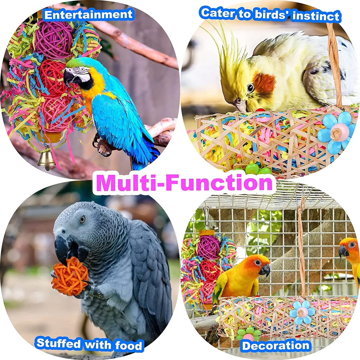 

Bird Chewing Toy Parrot Toys Hanging Foraging Shredder Toy Suitable for Small Medium Parakeet Macaw Cockatiel Bird Supply 5 Pack