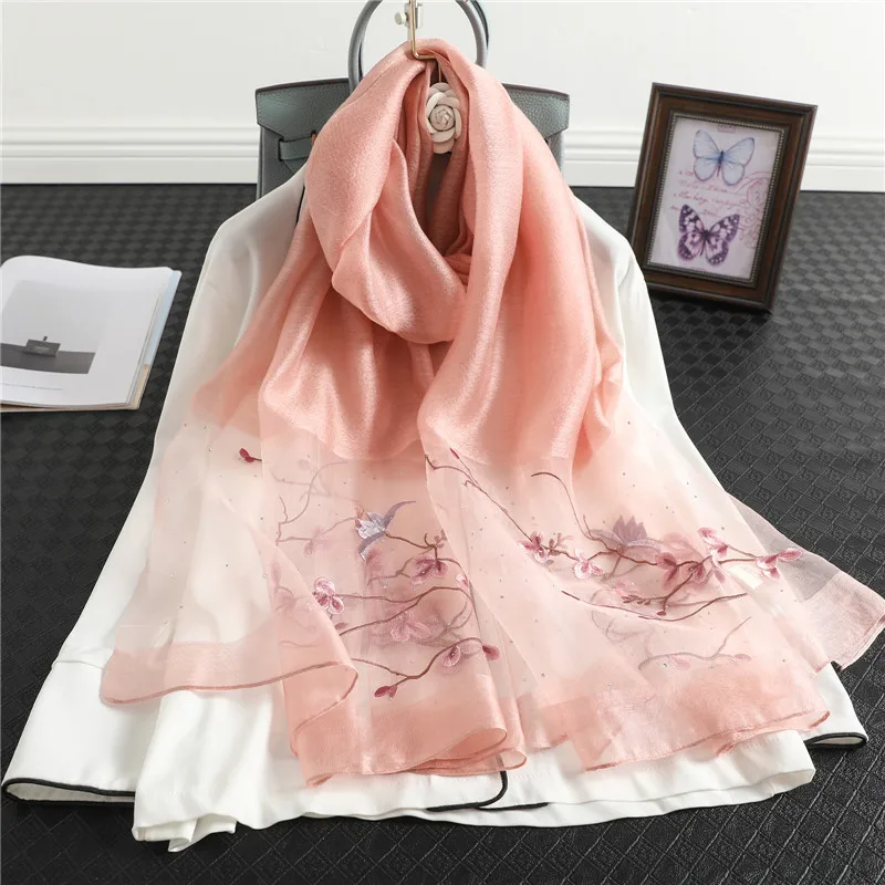 

Pure Silk Scarves For Women Long Shawls and Wraps Floral Printed Kerchief Hijab Scarfs For Ladies 190*70cm Fashion Neck Scarves