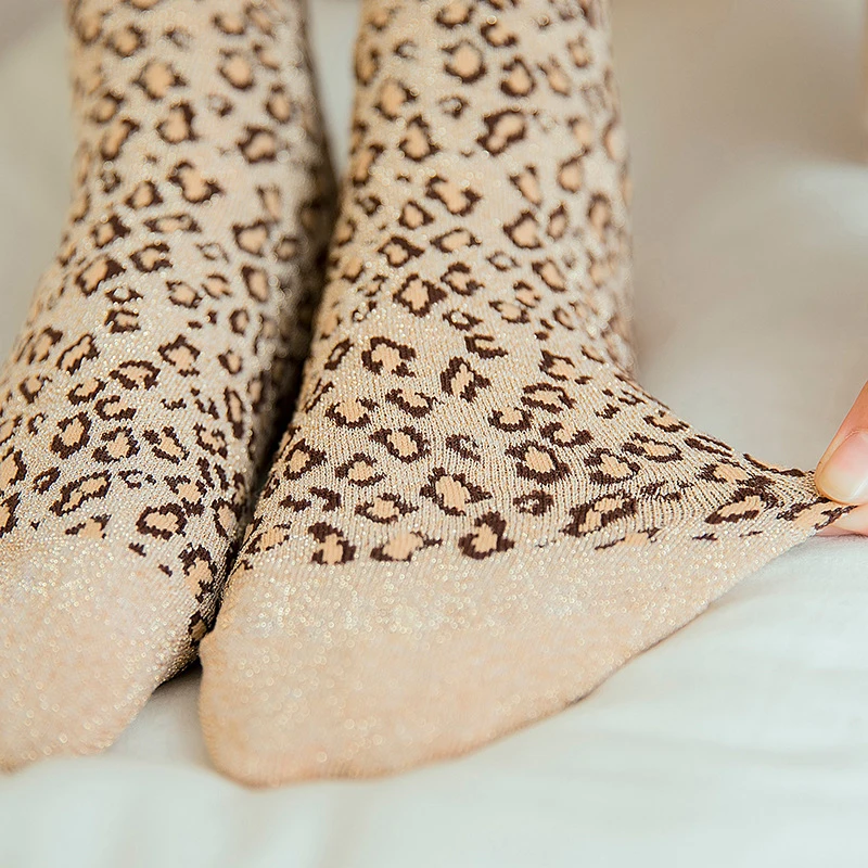 Женские леопардовые носки с блестками модные блестящие в стиле Хай-стрит теплые