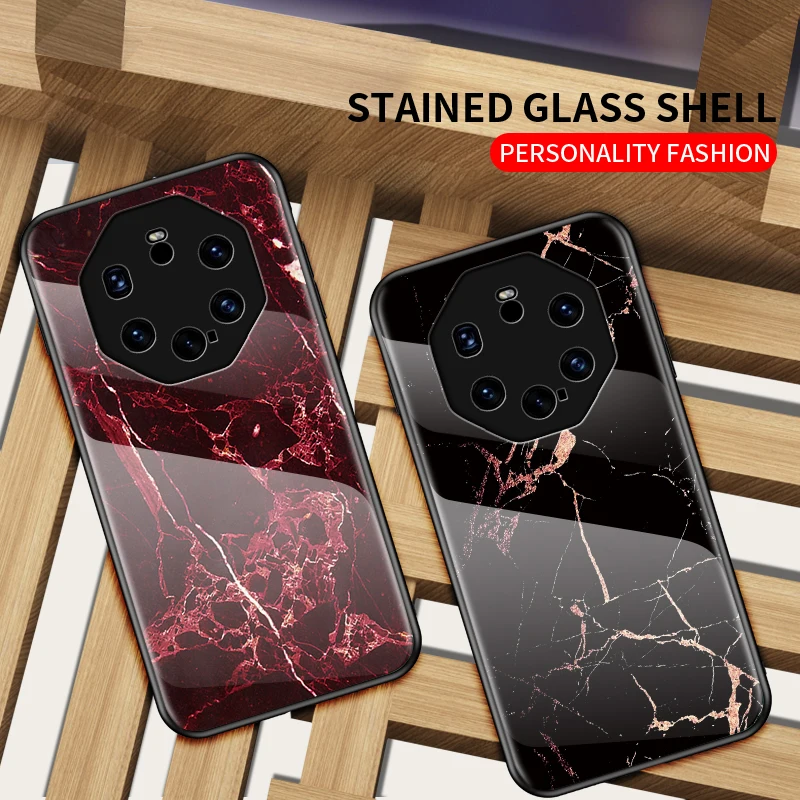 

Marble Luxury Tempered Glass Phone Case TPU Protective Hard Cover for Huawei P9 P10 P20 P30 P40 Pro P Smart Z P Smart Plus