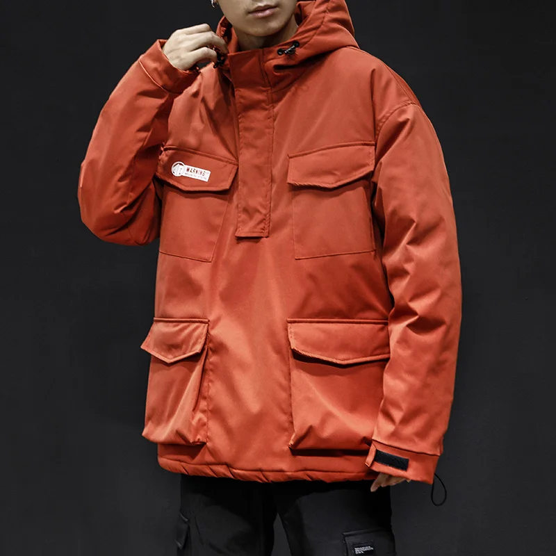 Liketkit мужские куртки с капюшоном зима 2019 одноцветные карманами черные толстые