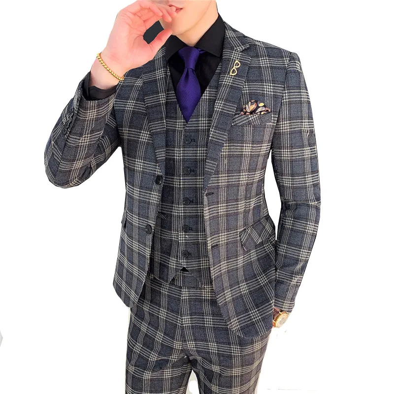 

Мужской Комплект из трех предметов: куртка, жилет, брюки, мужской деловой джентльменский британский стиль, детский облегающий эксклюзивный ...