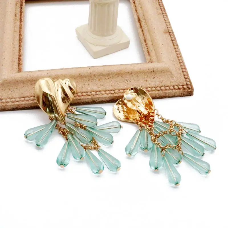 light blue clip Очаровательные серьги из сплава с бусинами - Окраска металла: light blue clip