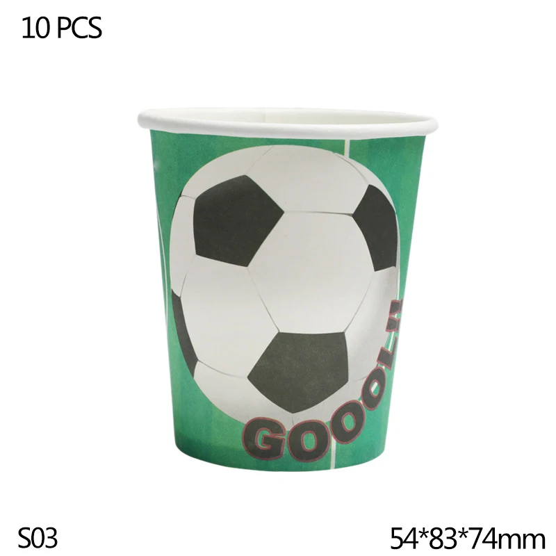 S03-10pcs cups Футбольная тематическая вечеринка, Набор Декоративной посуды, бумажные тарелки и стаканы, салфетка, конфетный мешок, коробка для детского душа, принадлежности для дня рождения - Цвет: S03-10pcs cups