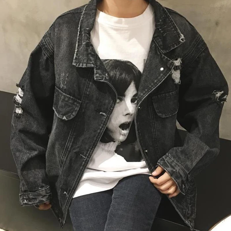 Черные джинсовые куртки женские пальто с длинным рукавом Базовые тонкие