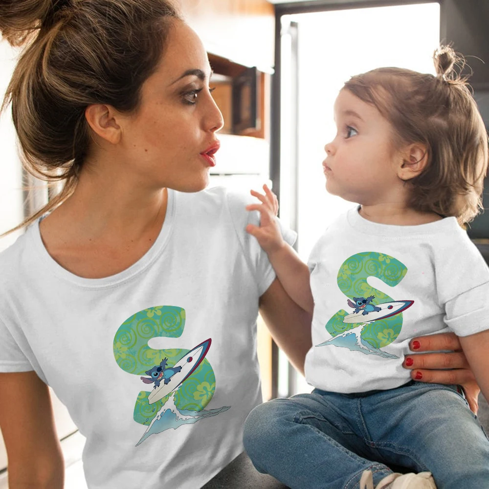 

Футболка с забавными буквами для мальчиков и девочек, модная футболка с короткими рукавами для пары, милая одежда для мамы и меня, топ для се...