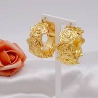 dubai ornament jewelry gifts gold color unique copper big round hoop earrings accesories african for women girls