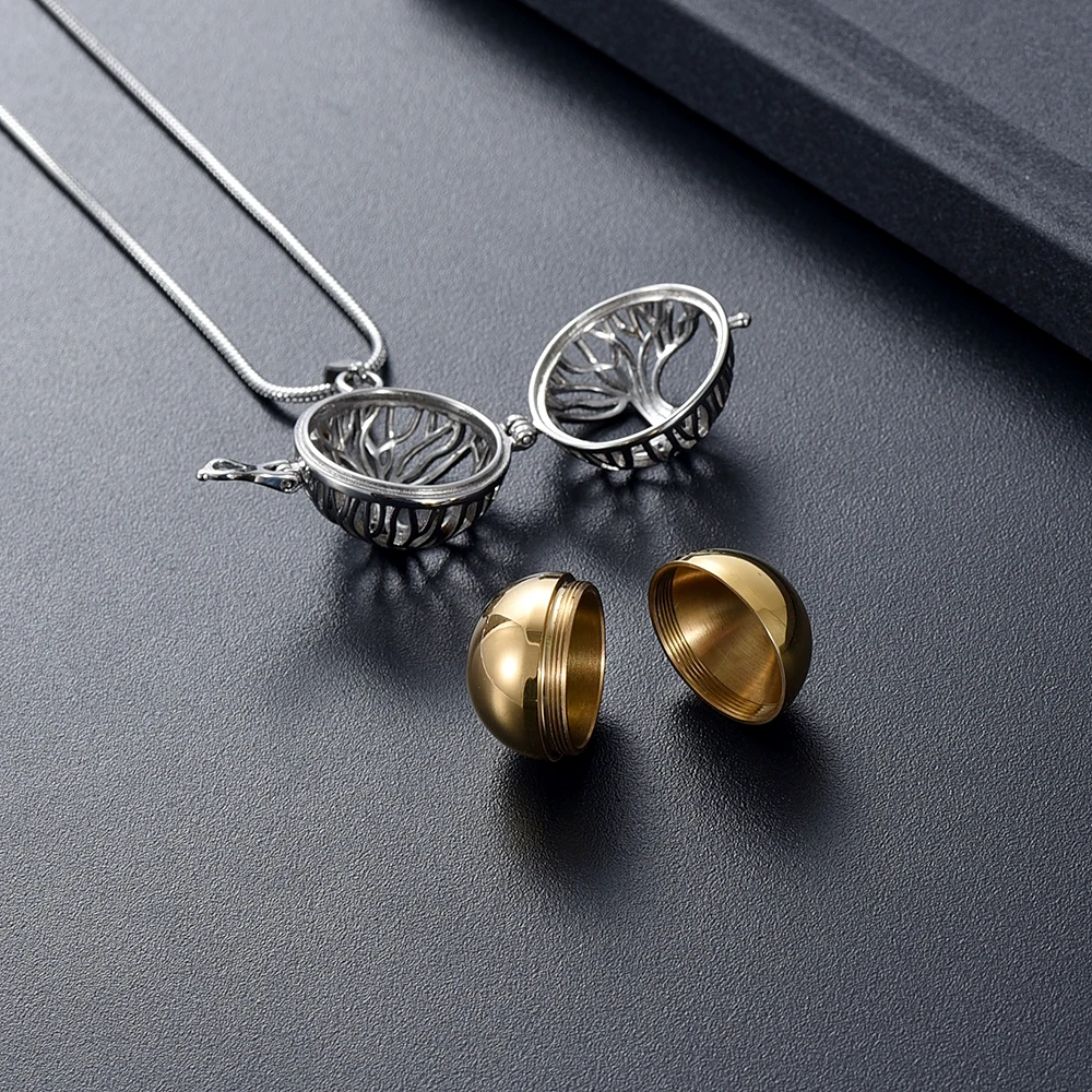 LKJ01 Golden Inner Ball Urn Ashes Holder Keepsake Jewelry Men Women Stainless Steel Cremation Necklace Tree of Life Hollow Cover | Украшения