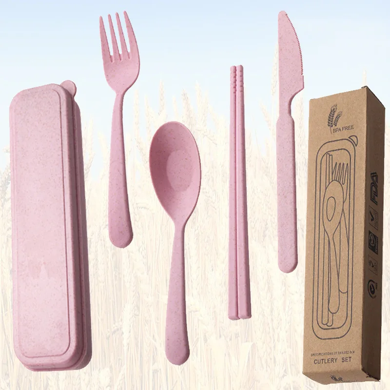 Комплект посуды портативный вилка и столовые приборы из пшеничной соломы набор