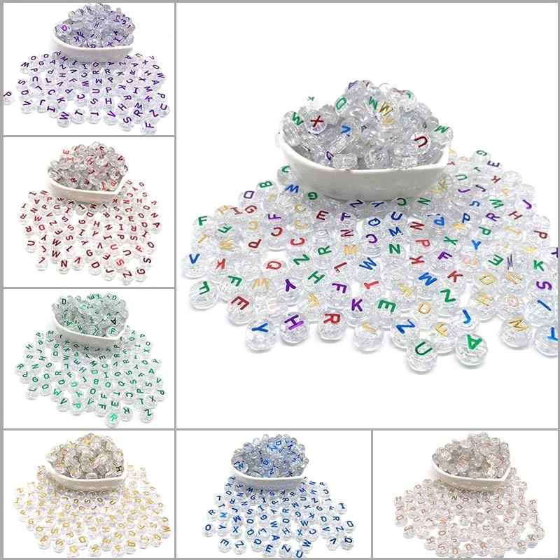 

50-250pcs 10mm Oval Shape Acrylic Spaced Beads Transparent Alphabet Spacer Beads for Jewelry Making DIY Charms Bracelet Necklace