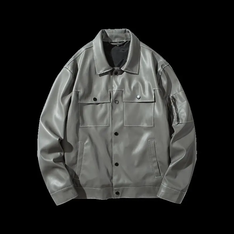 Мужская однотонная куртка из ПУ кожи с длинным рукавом | одежда