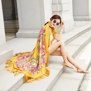 160x160 см очень большой квадратный шарф русского бренда хлопковый длинный шарф с кисточками Весенняя зимняя шаль Женская Цветущая Женская Пашмина накидка