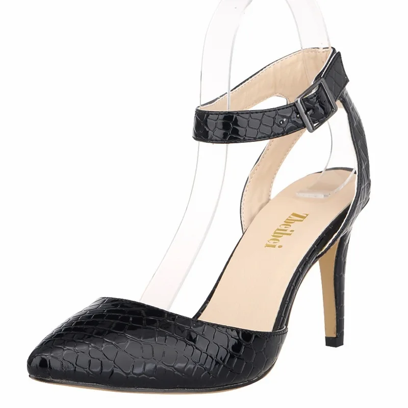2020 fashion women sandals leather sandals Leisure Occupation Pointed Toe PU 8CM Thin High heels Buckle Strap women shoes black