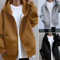 new womens fashion autumn and winter jacket street zipper sweater casual hooded cardigan long plus velvet coat