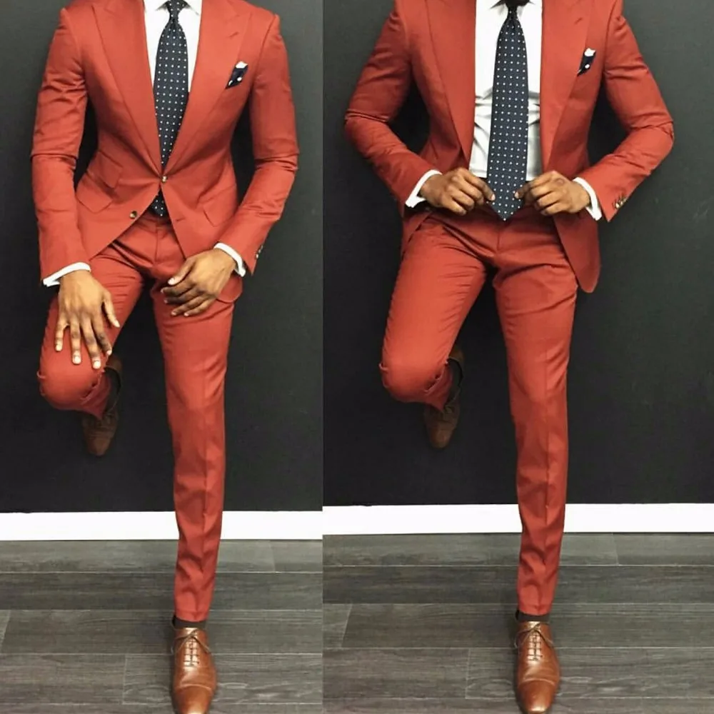 

Latest Coat Pant Designs Orange Men Suit Casual Slim Fit 2 Piece Tuxedo Tailor Groom Prom Party Blazer Masculino Jacket+Pant