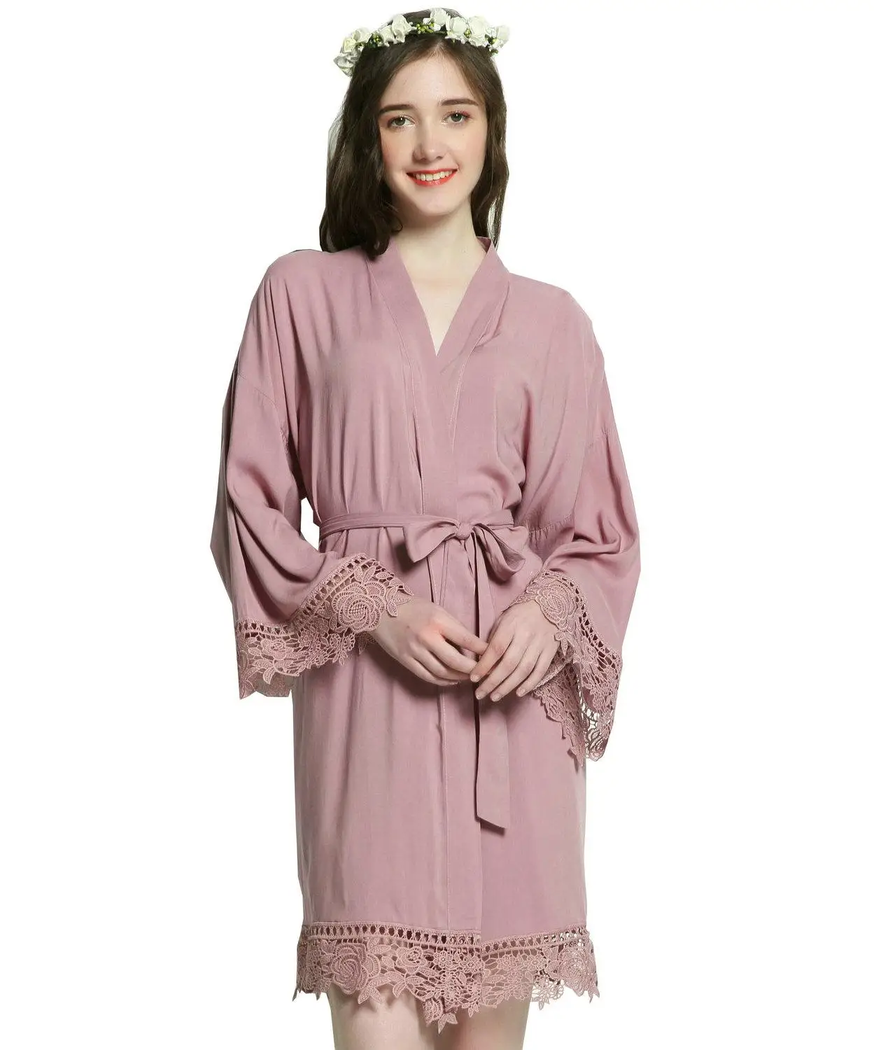 design 2 mauve Owiter хлопок невесты Кружева Халаты w/Обрезка женские свадебные короткие халаты белье одежда платье сексуальные ночные сорочки - Цвет: design 2 mauve