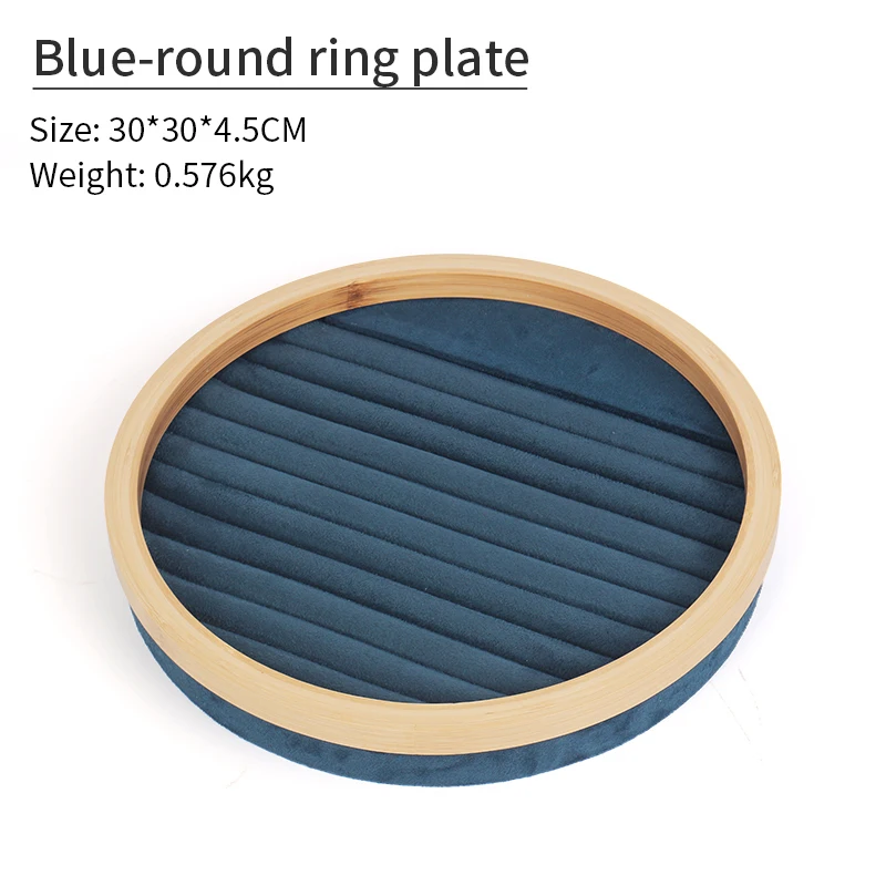 

New Blue Round Solid Wood Microfiber Femal Ring Jewelry Display Trays For Earring Pendent Bracelet Showcase Jewellery Holder