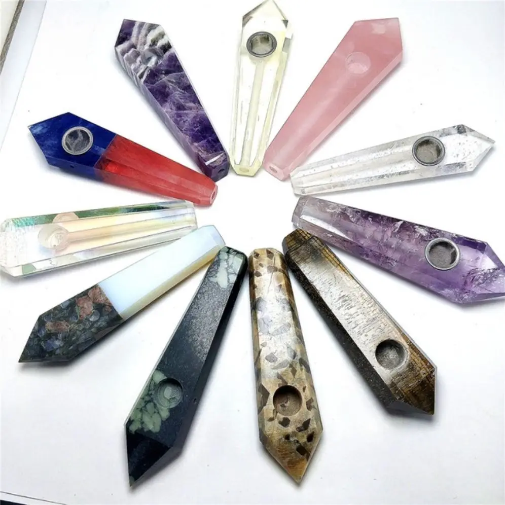 

High Quality Tobacco Pipe Natural Different Mineral Crystal Quartz Healing Smoking Pipes