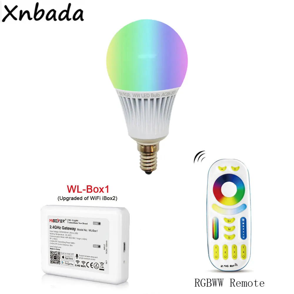 Milight Светодиодная лампа E14 5 Вт RGB+ CCT Светодиодная лампа AC85-265V, беспроводной WL-Box1 светодиодный контроллер, 2,4G беспроводной RGBWW RF пульт дистанционного управления