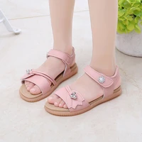 girl dress summer shoes white leather sandals elegant beach shoes child fashion beads flower princess sport sandal for kids 3 12