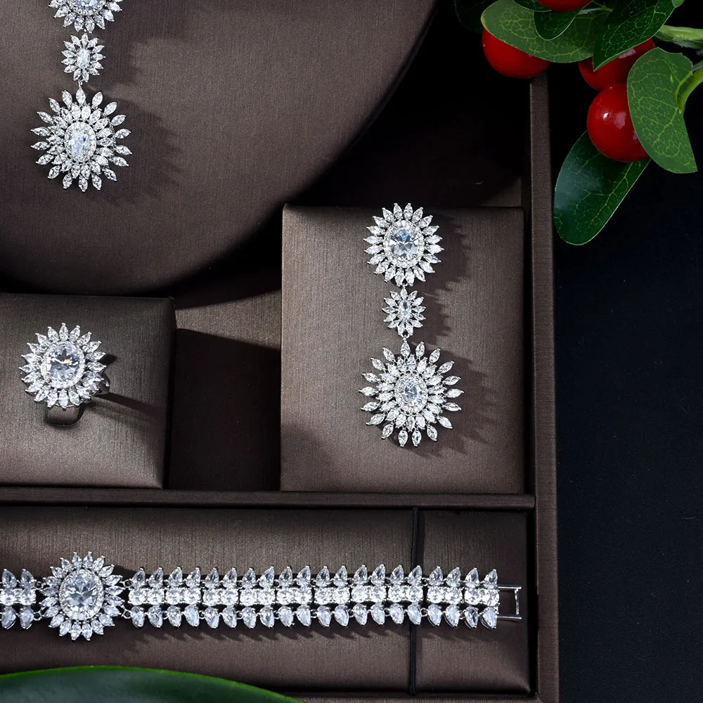 HIBRIDE нигерийский 4 шт. Свадебные циркониевые Ювелирные наборы для женщин вечерние