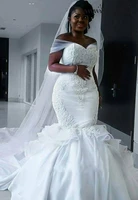 mermaid off shoulder black girl satin real photo plus size wedding dresses saudi arabia wedding bridal gowns